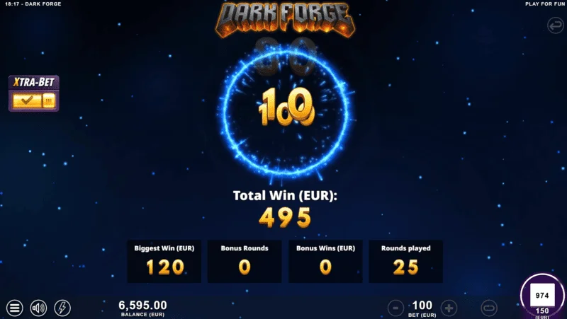 Dark Forge - modul bonus Super Free Spins cu paletă întunecată